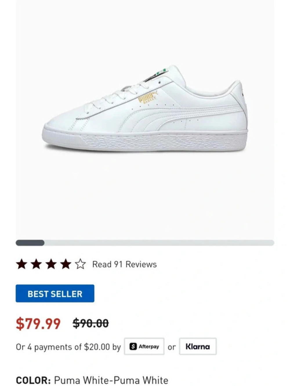 PUMA Basket Classic XXI wite leather low-top sneakers size 10.5 Mens